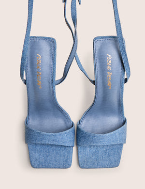 Emma Blue Denim Barely There Square Toe High Heels