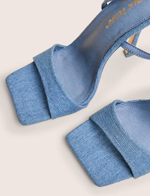 Emma Blue Denim Barely There Square Toe High Heels