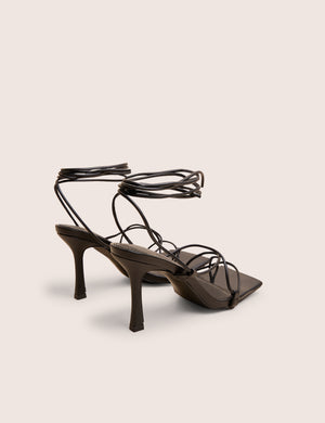 Euphoria Black PU Square Toe Lace Up Mid Heels