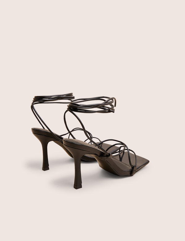 Euphoria Black PU Square Toe Lace Up Mid Heels