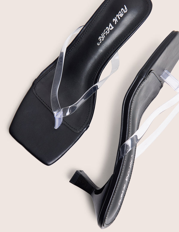 Everlast Black Perspex Thong Flip Flop Heels