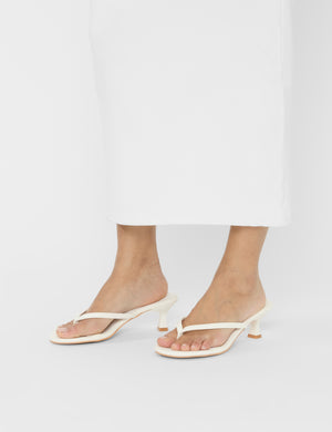 Evermore White Pu Thong Low Flared Heels