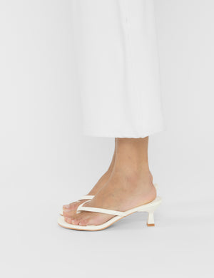 Evermore White Pu Thong Low Flared Heels