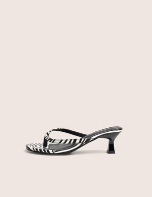 Evermore Zebra Black and White Thong kitten Heeled Sandals