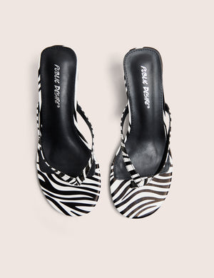 Evermore Zebra Black and White Thong kitten Heeled Sandals