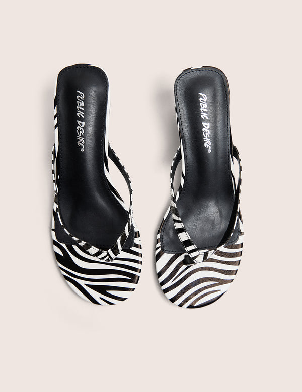 Evermore Zebra Black and White Thong kitten Heeled Sandals