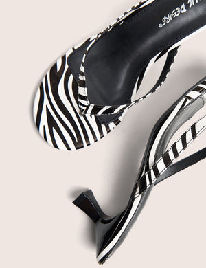 Evermore Zebra Black and White Thong kitten Heeled Sandals