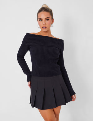 Kaiia Pleated Mini Skirt in Black