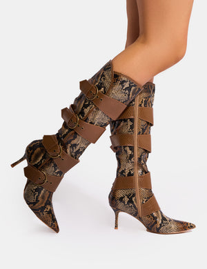 Samurai Snake Multi Buckle Pointed Toe Boots Public Desire