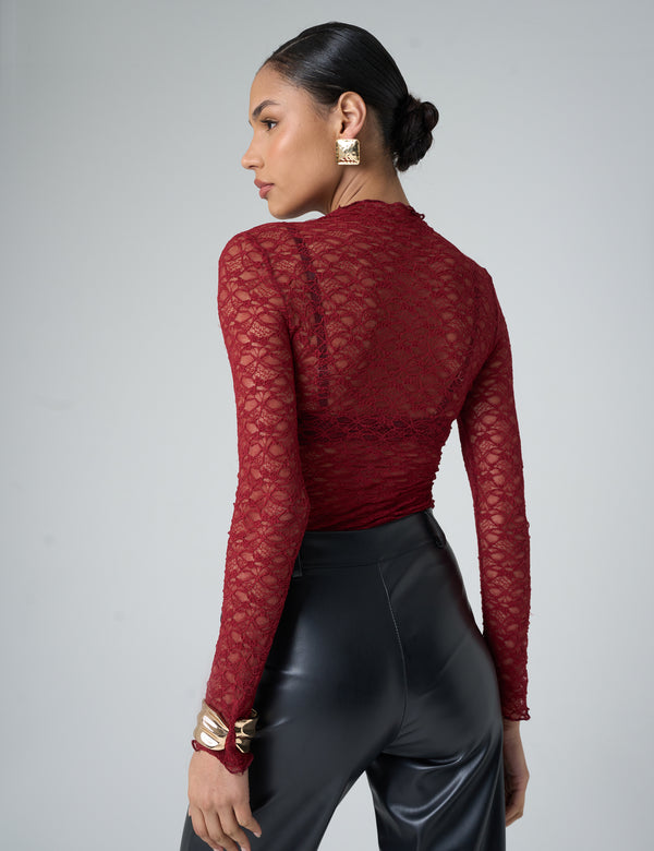 Owen Burgundy Lace Top