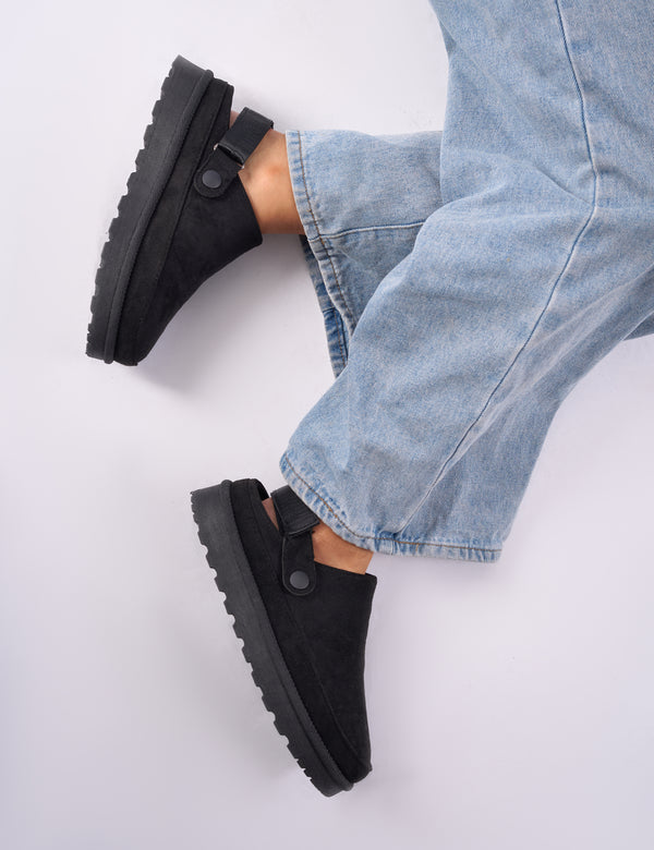 Goldie Black Faux Fur Lined Mules