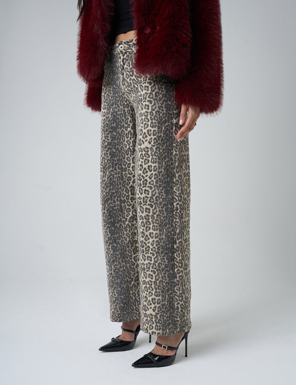 Straight Fit Mid Rise Jean Leopard