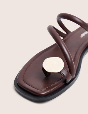 Farron Chocolate Brown Resin Detail Flat Sandals