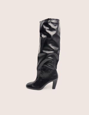 Fifth Ave Black Pu Slouchy Mid Heel Boots