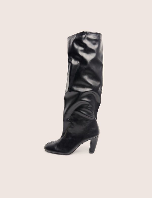 Fifth Ave Black Pu Slouchy Mid Heel Boots