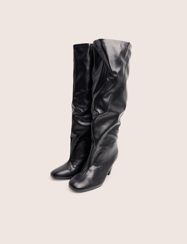 Fifth Ave Black Pu Slouchy Mid Heel Boots