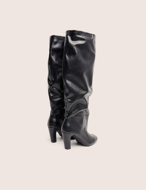 Fifth Ave Black Pu Slouchy Mid Heel Boots