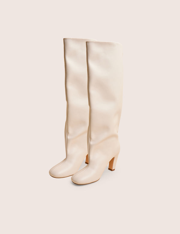 Fifth Ave Off White Pu Slouchy Mid Heel Boots