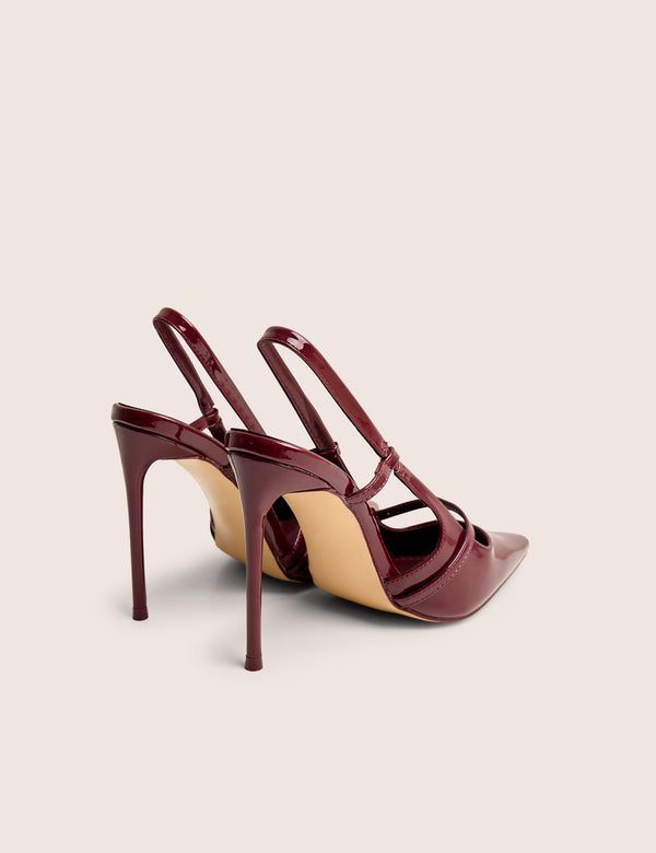 Forget Me Not Burgundy Embellished Buckle Detail Sling Back Court Heels