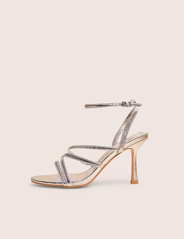Free Spirit Silver Strappy Round Toe Mid Heels
