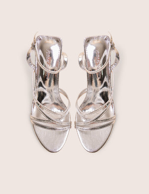 Free Spirit Silver Strappy Round Toe Mid Heels
