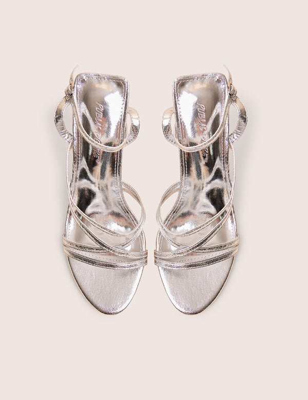 Free Spirit Silver Strappy Round Toe Mid Heels