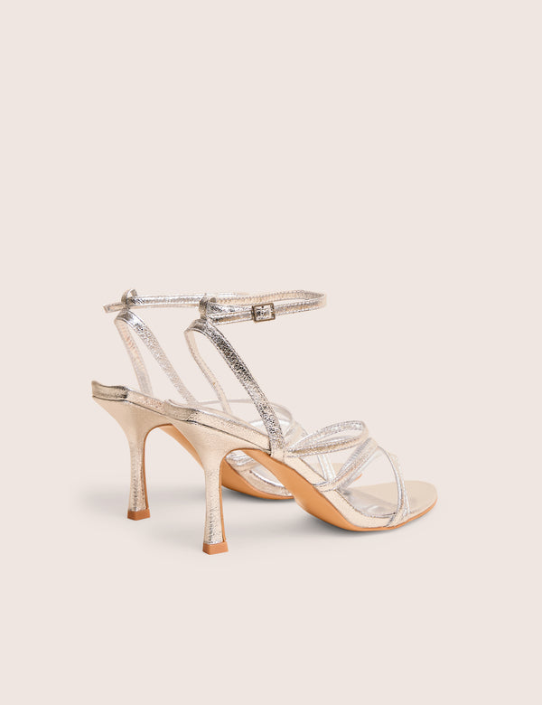Free Spirit Silver Strappy Round Toe Mid Heels