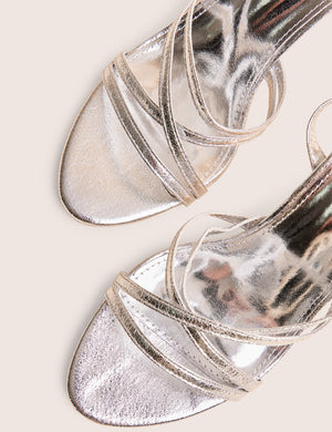 Free Spirit Silver Strappy Round Toe Mid Heels