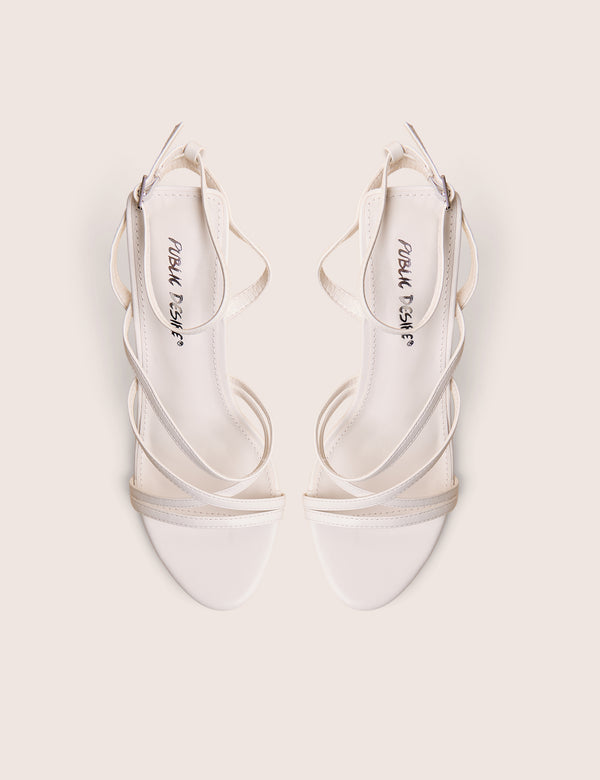 Free Spirit White Strappy Round Toe Mid Heels