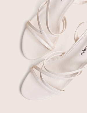 Free Spirit White Strappy Round Toe Mid Heels