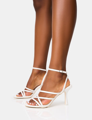 Free Spirit White Strappy Round Toe Mid Heels