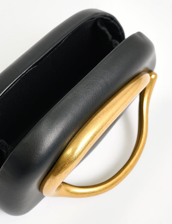 The Fern Black Gold Detail Hard Clutch Bag