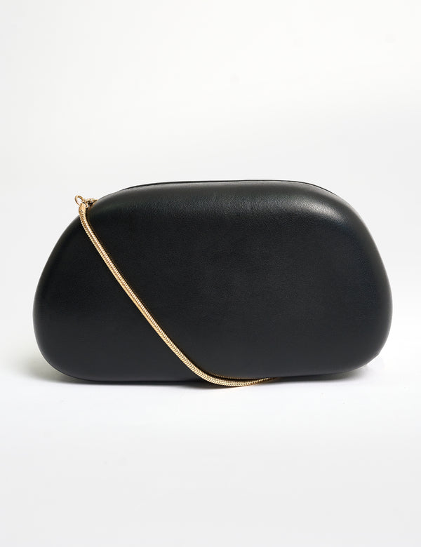 The Fern Black Gold Detail Hard Clutch Bag