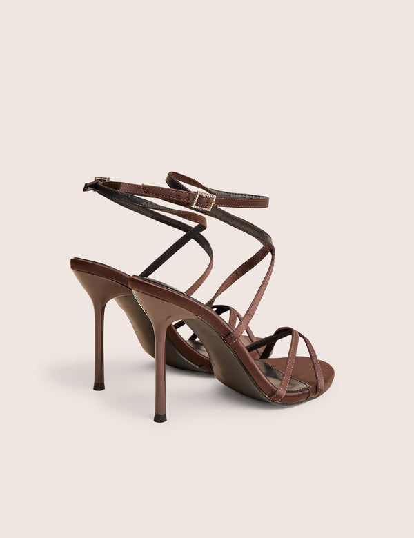 Georgie Brown Satin Strappy Diamante Buckle High Heels
