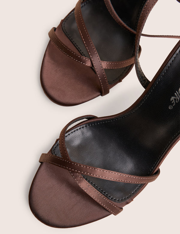 Georgie Brown Satin Strappy Diamante Buckle High Heels