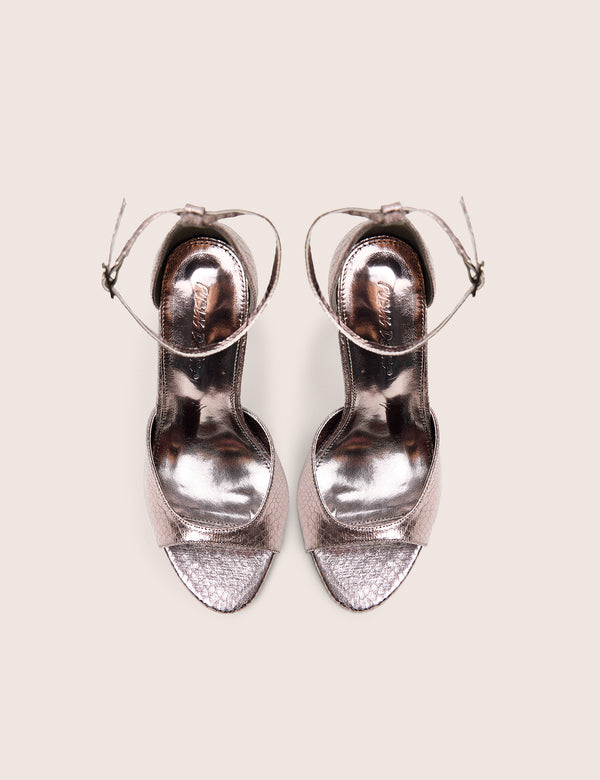 Gilded Pewter Metallic Strappy High Heel