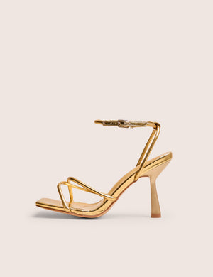 Bree Gold PU Wide Fit Barely There Square Toe Mid Stiletto Heels