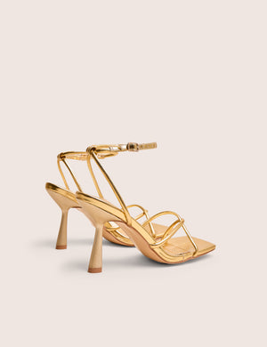 Bree Gold PU Wide Fit Barely There Square Toe Mid Stiletto Heels