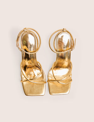 Bree Gold PU Wide Fit Barely There Square Toe Mid Stiletto Heels