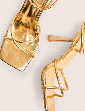 Bree Gold PU Wide Fit Barely There Square Toe Mid Stiletto Heels
