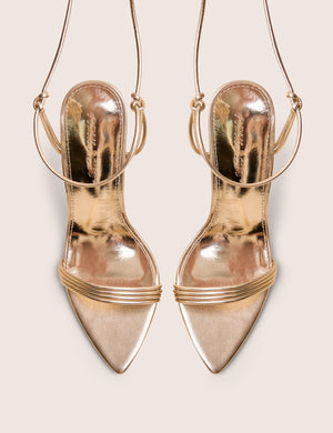 Merlot Metallic Gold Lace Up Wrap Around Pointed Toe Stiletto Heels