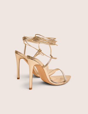 Merlot Metallic Gold Lace Up Wrap Around Pointed Toe Stiletto Heels