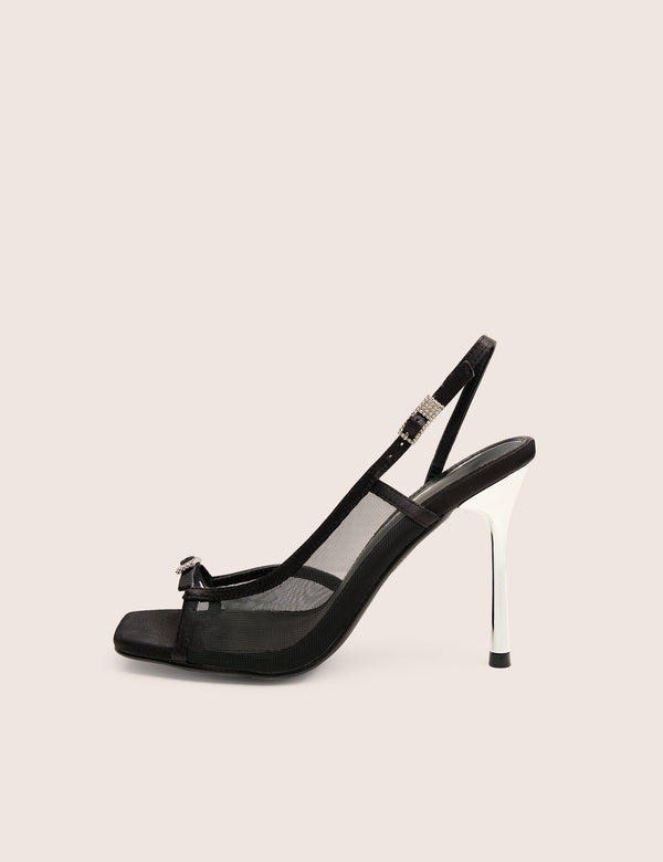 Grattitude Black Strappy Square Toe Stiletto Heels