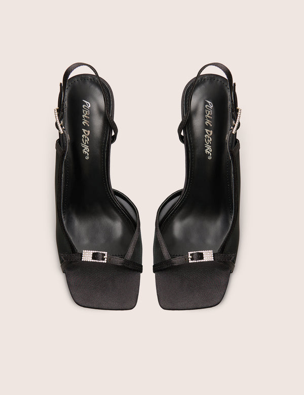 Grattitude Black Strappy Square Toe Stiletto Heels