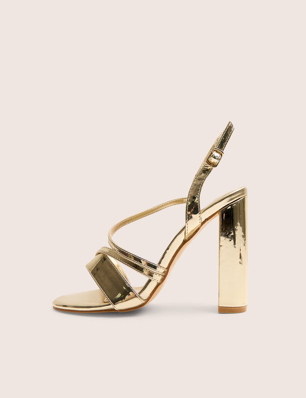 Grove Gold Metallic Round Toe Block Heels