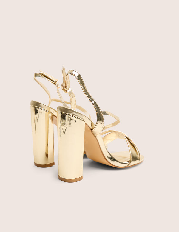 Grove Gold Metallic Round Toe Block Heels