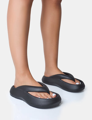 Guilty Black Chunky Toe Post Slider Sandals