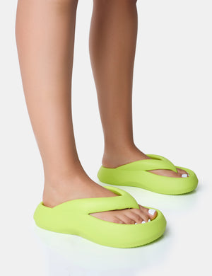 Guilty Lime Chunky Toe Post Slider Sandals