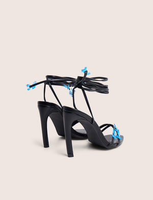 Hallie Black Butterfly Embellishment Ankle Tie High Heels