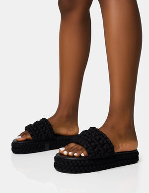 Hattie Black Woven Platform Sandals